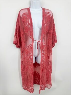 Lace Floral Coral Kimono Size 1X Plus Size Whimsical Fairycore Boho